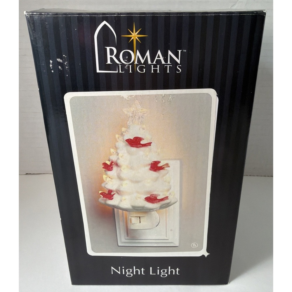 Roman Lights Night Light Plug in Cardinal Birds Christmas Tree